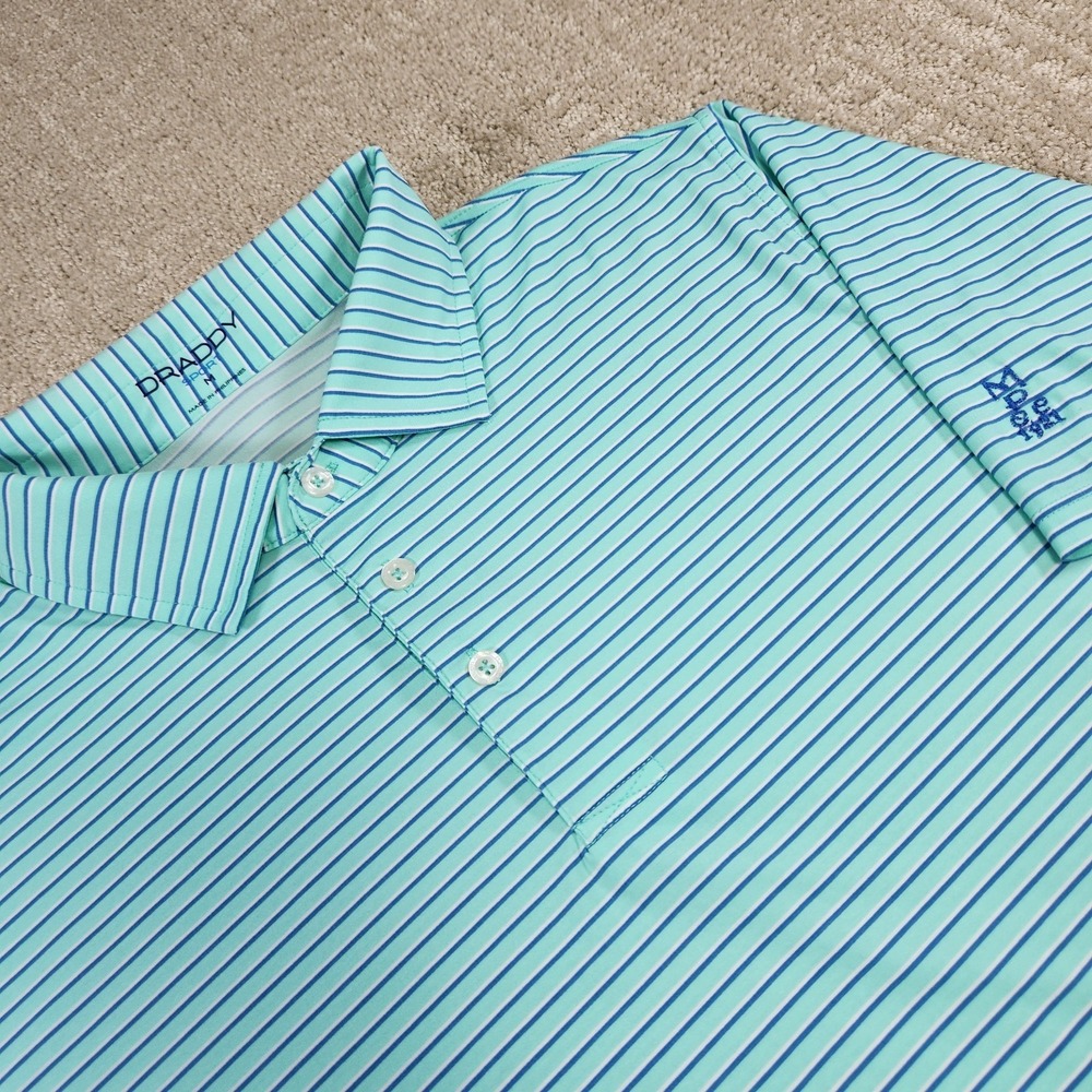 B Draddy Sport Polo Shirt Men Medium Performance Golf Quick Dry Green Stripe